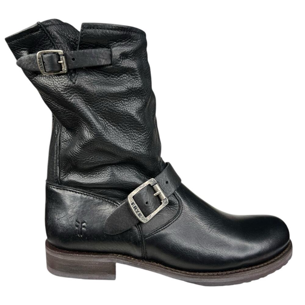 Frye Black Leather Ankle Boots with Buckles
